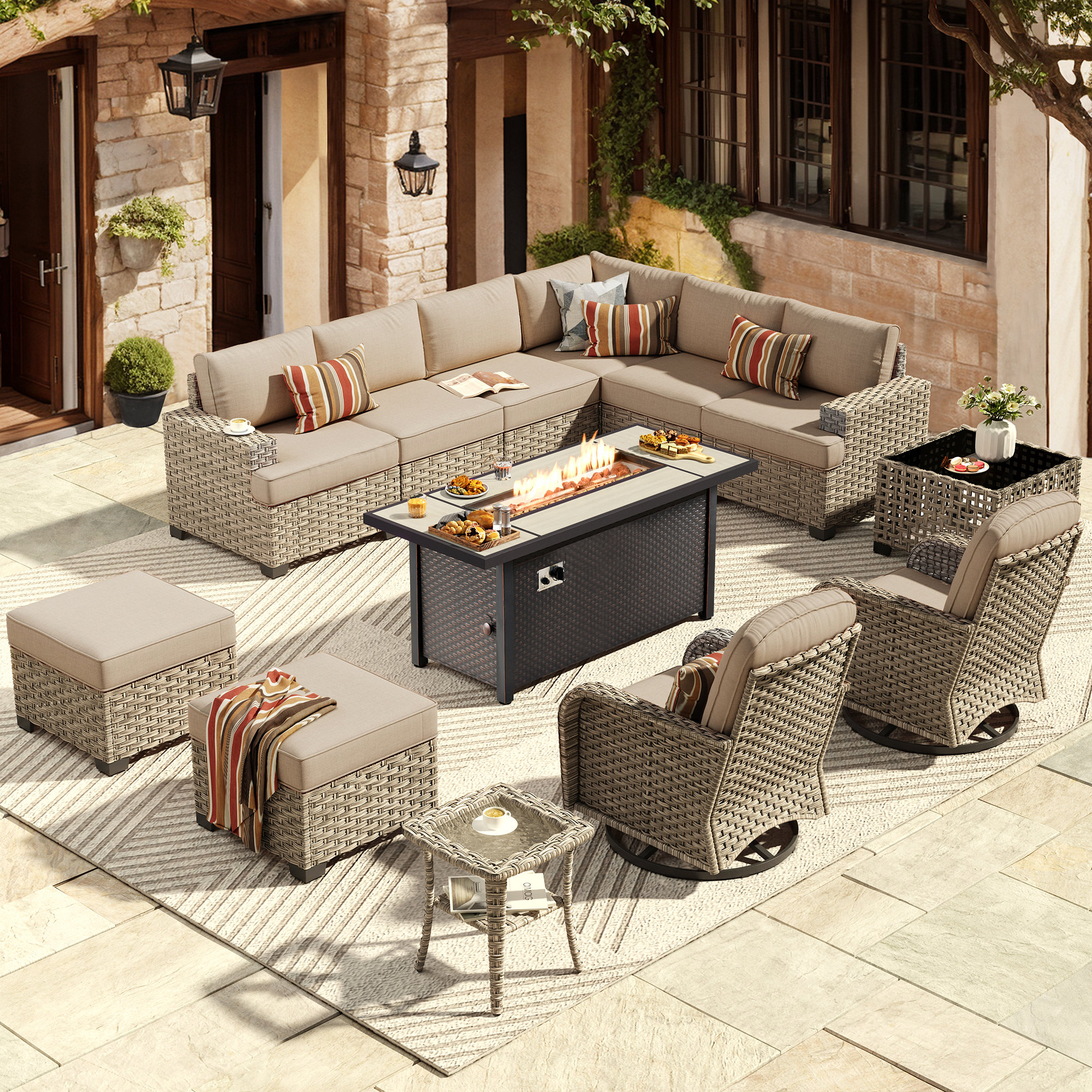 Lark Manor 13 Piece Patio Sectional Furniture With Swivel Rocking