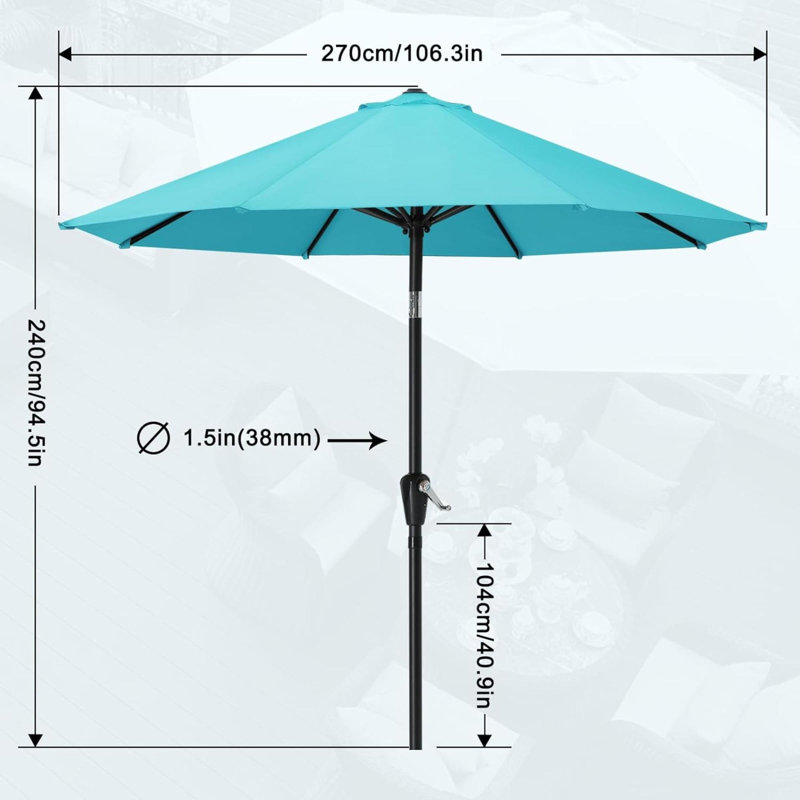 Parasol de marché avec manivelle Lorola, Turquoise