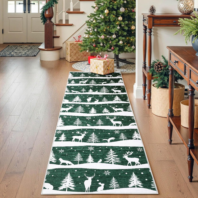 2x6 Runner Rug, Washable Low Pile Christmas Carpet, Non Slip Soft Indoor Mat for Kitchen, Entryway or Living Room