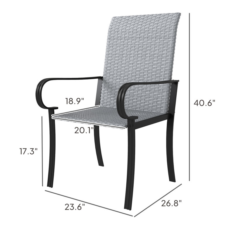 Deux chaises avec dossier haut et assise profonde, en PE et acier, résistantes à la rouille, pour salle à manger/terrasse. Assemblage requis.