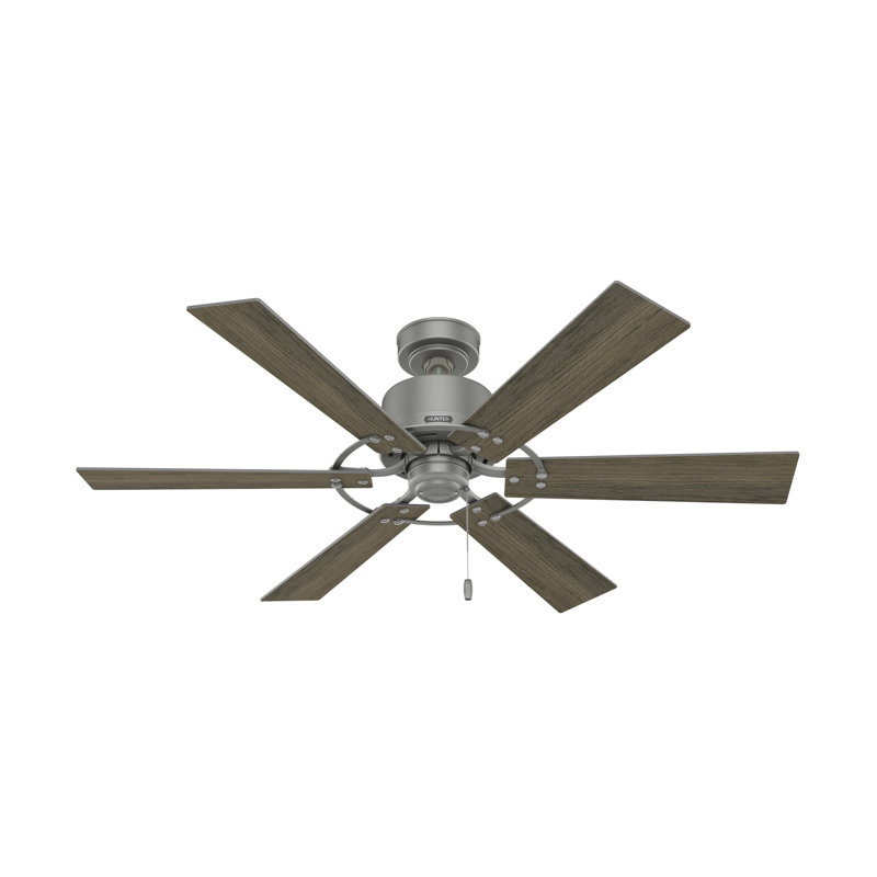 Ventilateur de plafond à 6 pales 52 po et chaîne à tirer 52 po Gilrock, Argenté mat