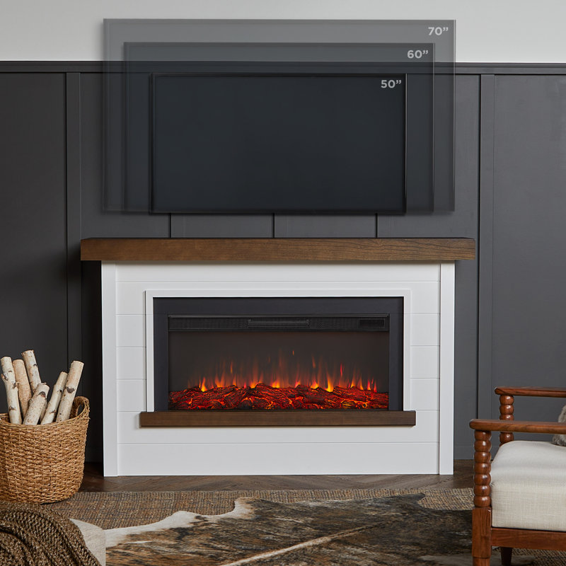 Bernice 67" White Electric Fireplace with Mantel
