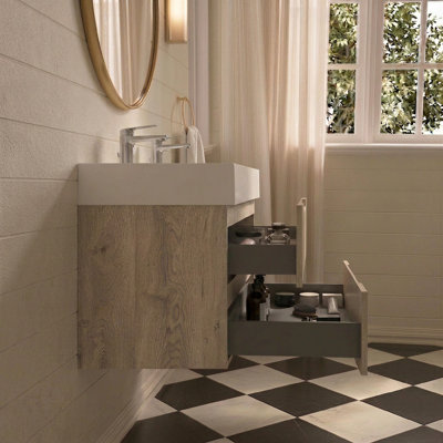 Meuble-lavabo double mural 48 po avec lavabo en résine blanche Tona