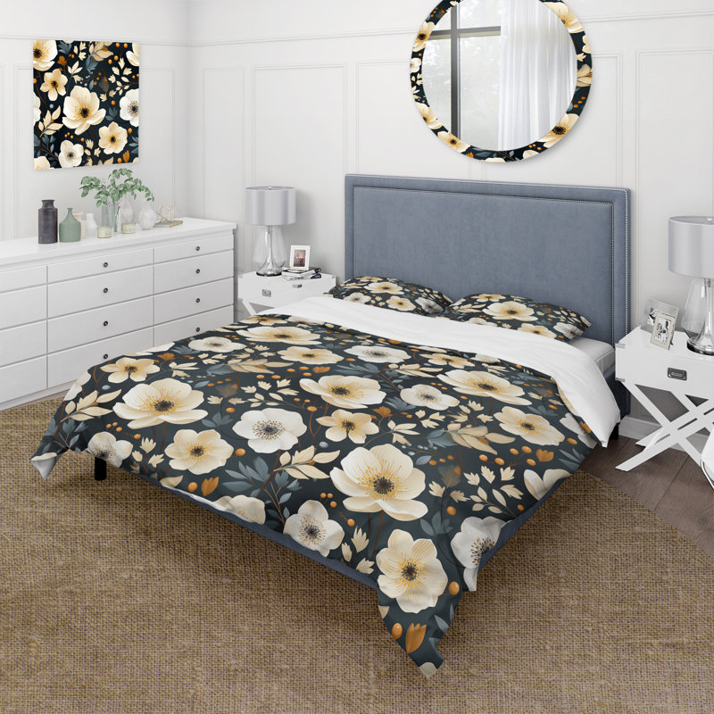 Literie Modern Florals I, Housse de couette pour grand lit et 2 taies décor
