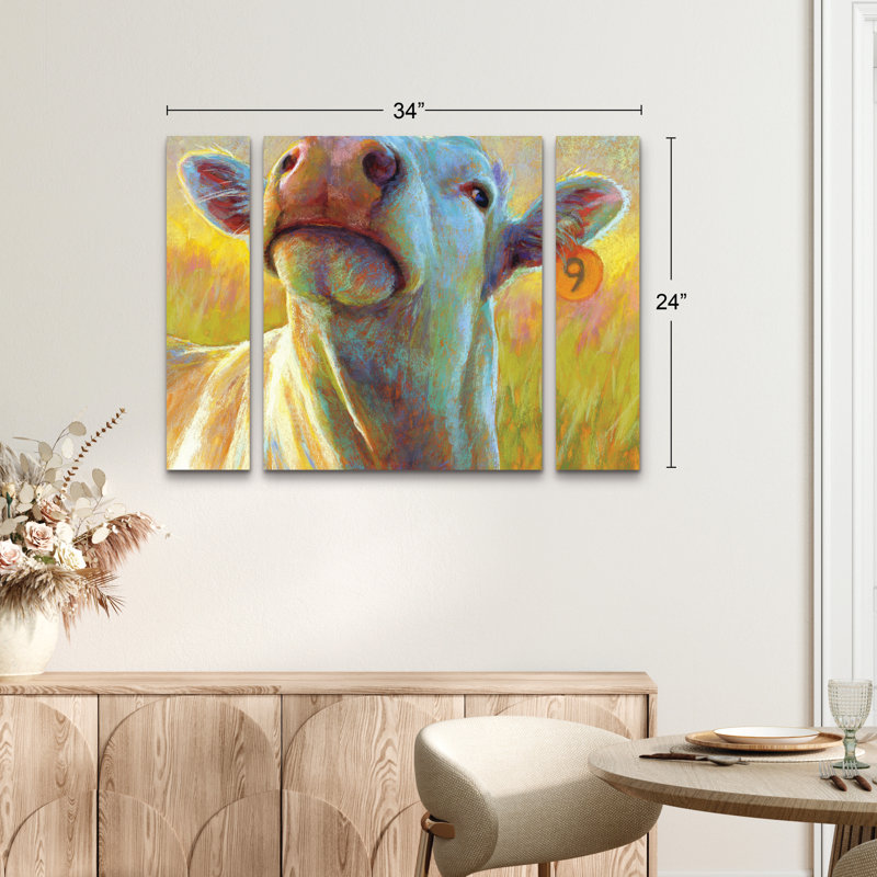 Ensemble de 3 panneaux d'art mural - «Watercolor Bovine Charm» par Rita Kirkman 
