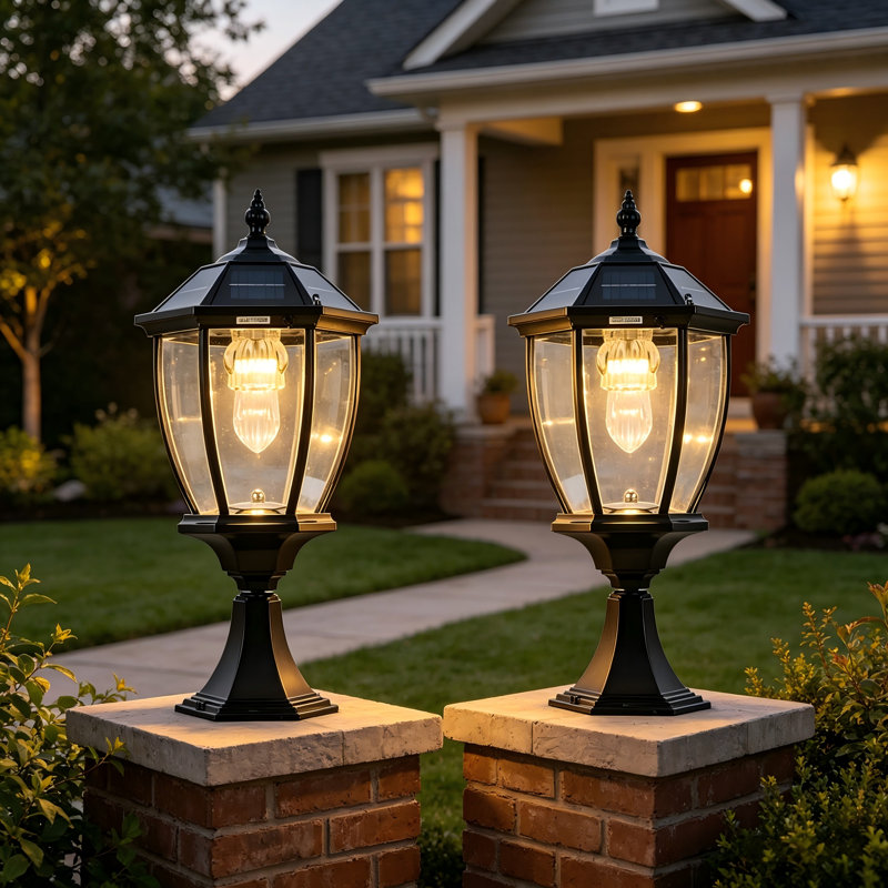 Solar Post Light Outdoor Class Black Aluminum Ww(2 Pack)
