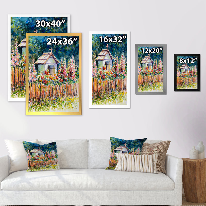 «White Chapel in Summer Garden», reproduction de cadre photo sur toile, H 32 po x l 16 po x P 1 po