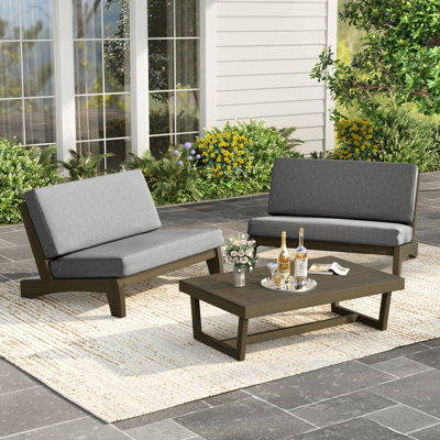 Polett Outdoor Conversation Set Solid Wood Group With Two Loveseats And Coffee Table