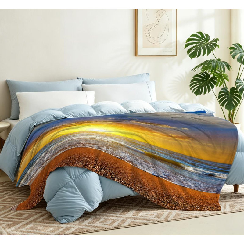 Jeté en flanelle de polaire bleu ultra doux, coucher de soleil spectaculaire sur un imprimé recto, Throw 50" x 60"