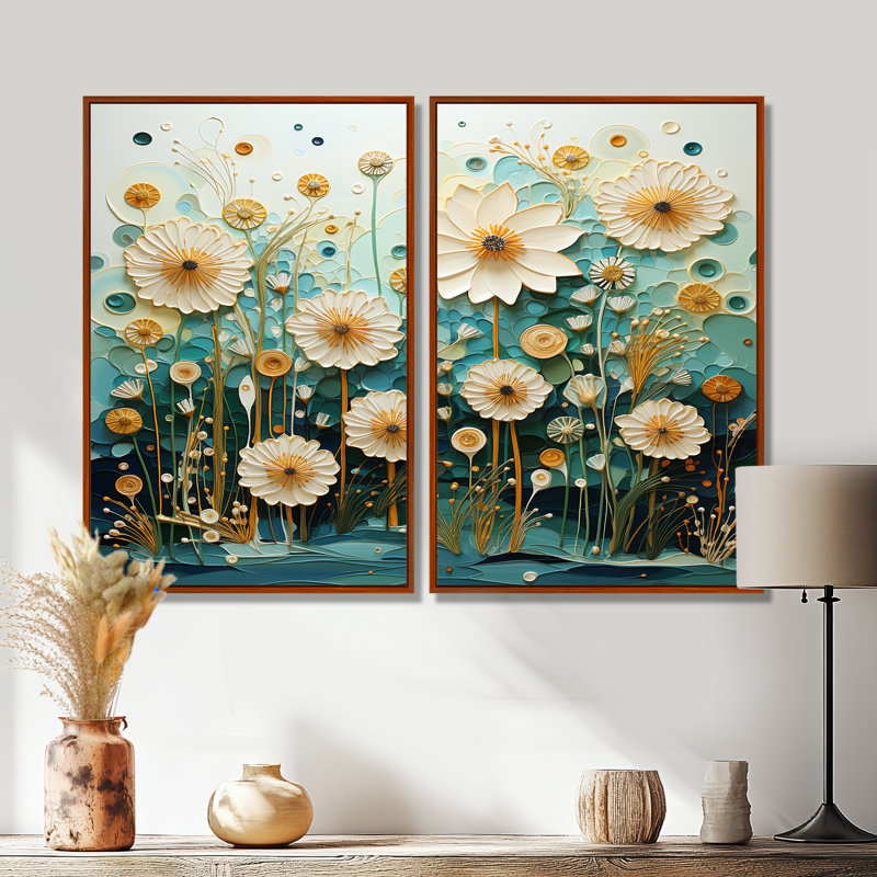 «Green Blue Tranquil Oasis III - Abstract Botanicals», art mural, 36" H x 48" W, Impression encadrée flottante, Brown