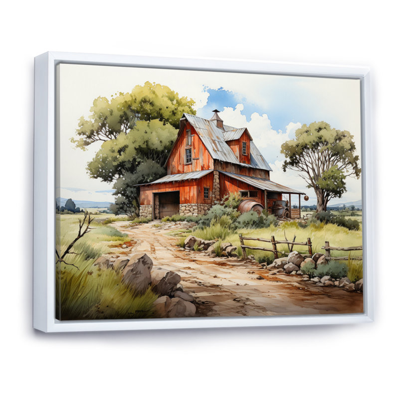 Paysage de ferme II - impression, Cadre flottant blanc, H 30 po x l 40 po x P 1,5 po