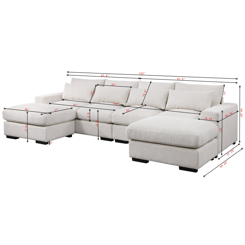 Canapé modulaire rembourré 123,24 po Nyerere, Mélange de lin beige
