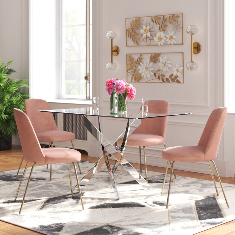 Kara Glass Pedestal Dining Table for 4 or 6 People, Silver, 31.5" W x 51" L 