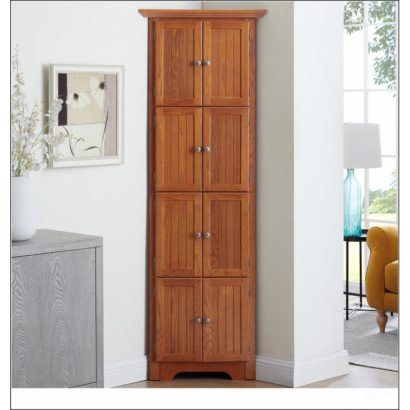 Armoire de rangement à 4 niveaux pour garde-manger de coin de 72 pouces avec 8 portes, maximisant l'espace et l'organisation dans les cuisines modernes.