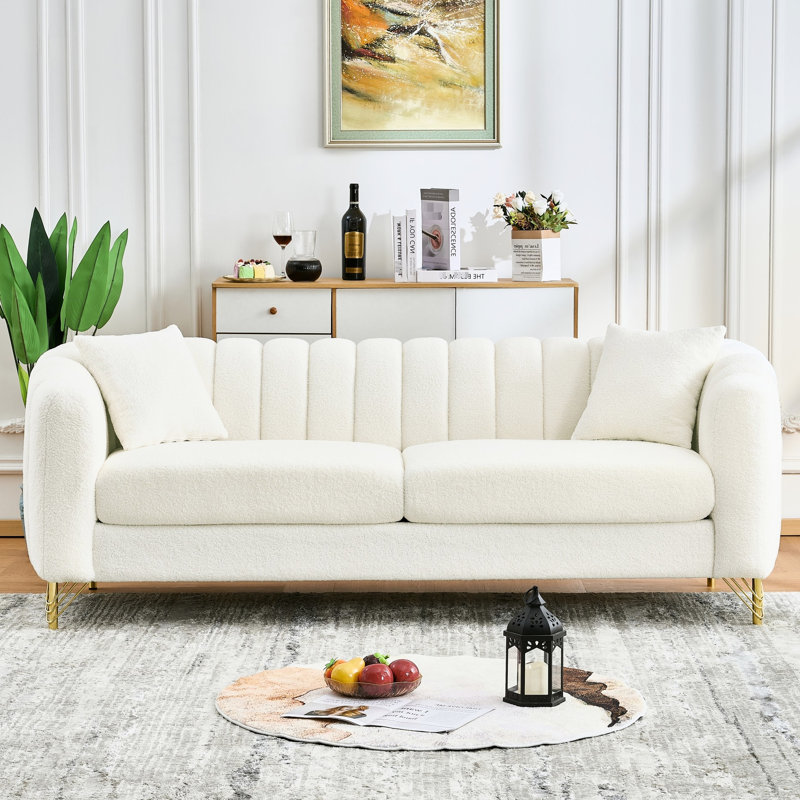 Canapé en chenille surdimensionné de luxe à 5 places avec mousse haute densité, pieds en métal et espace incurvé pour le salon
