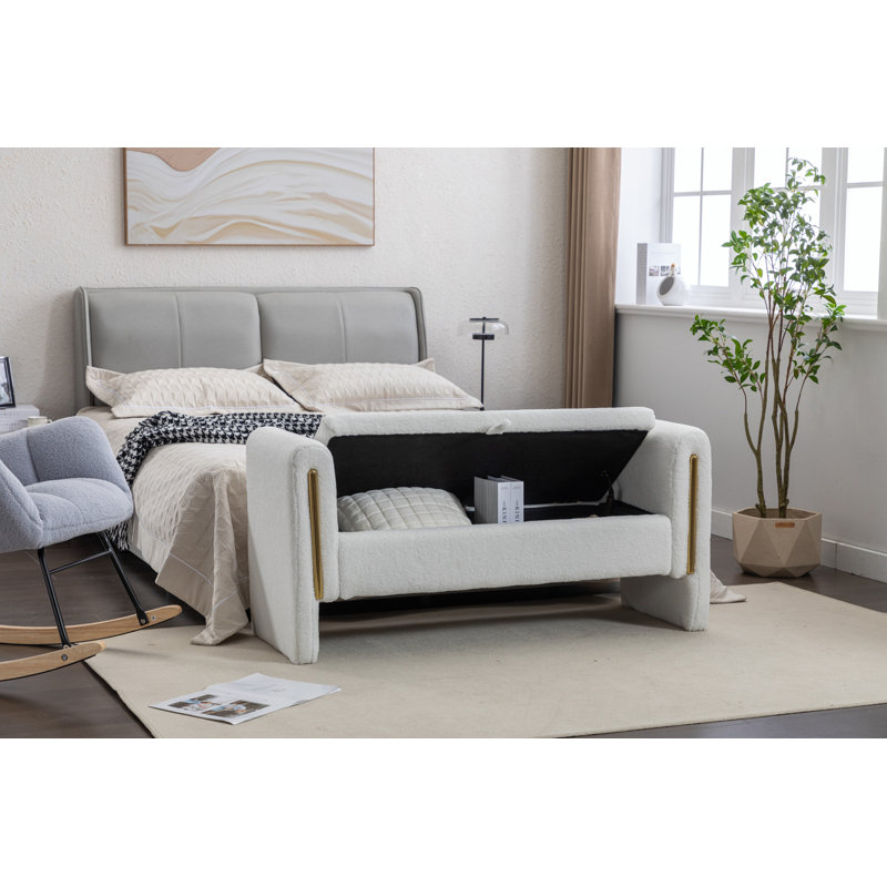 Banc de maquillage en velours, 24.6" H x 53.1" W x 17.7" D, Velours blanc