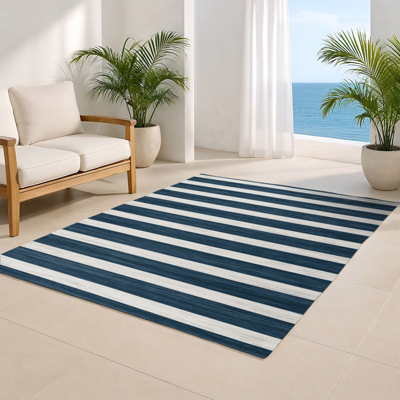Tapis intérieur / extérieur gris HorizontalStripes, Rectangle 5 pi x 7 pi