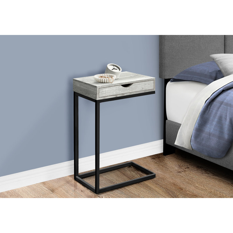 Table d'appoint en stratifié gris avec structure en métal noir - tiroir de rangement pour base de chambre à coucher et salon optionnel