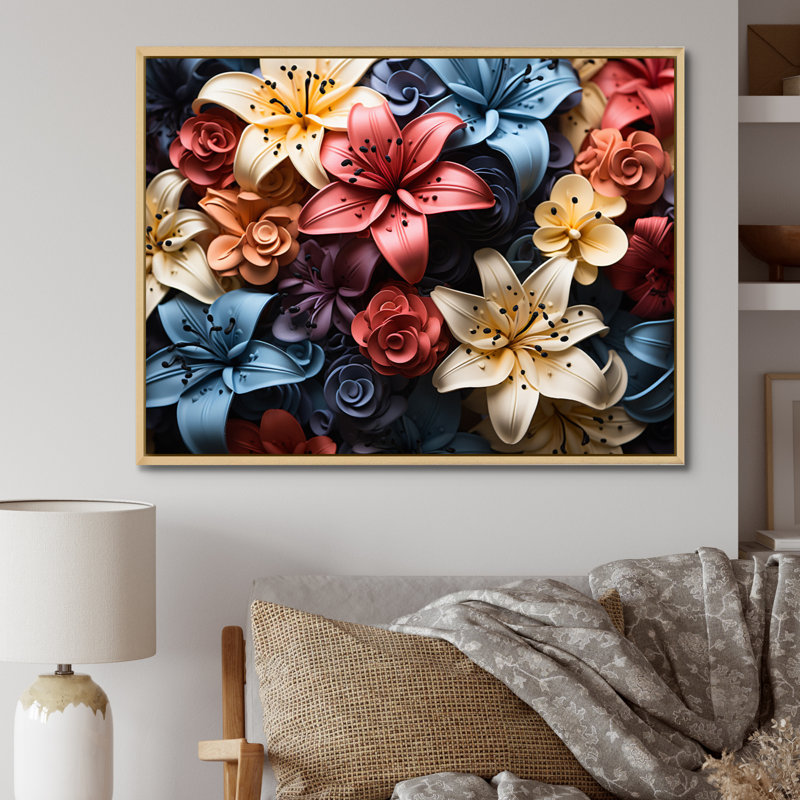 " Colourful Lilies Field Vibrant III ", Cadre naturel flottant, 12" H x 20" W