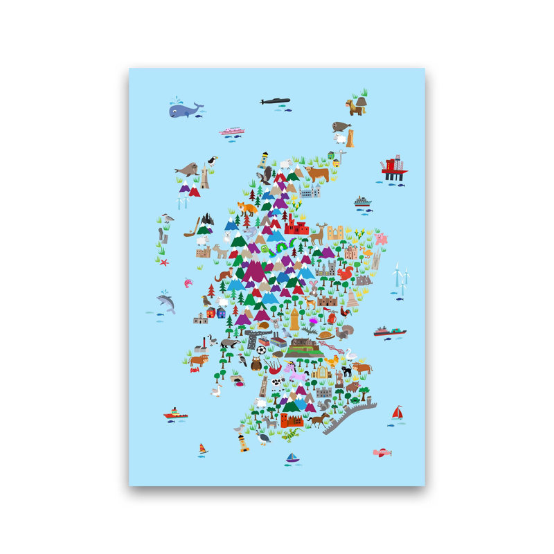 Animal Map Of Scotland Nursery by Michael Tompsett - Print, Unframed, 42cm H x 30cm W x 1cm D