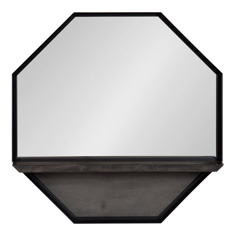 Stingley Metal Flat Mirror with Shelves, Gray/Black