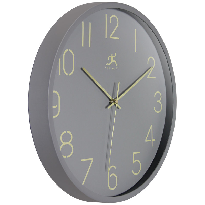 Round Plastic Wall Clock 14 Inches, Light Gray