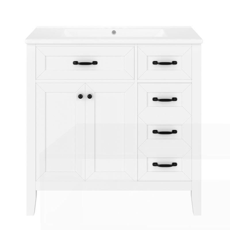 Meuble-lavabo 36 po avec lavabo, Noir, Blanc