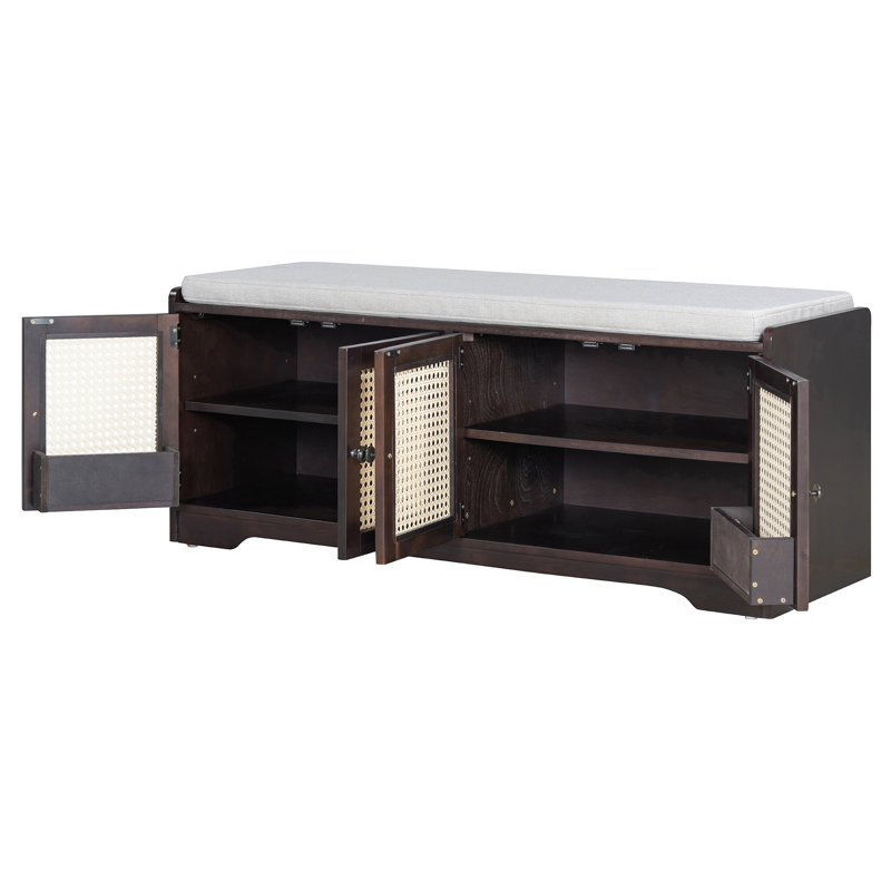 TREXM Rustic Storage Bench Multifunctional Wood Entryway Shoe Bench With Removable Cushion, Espresso