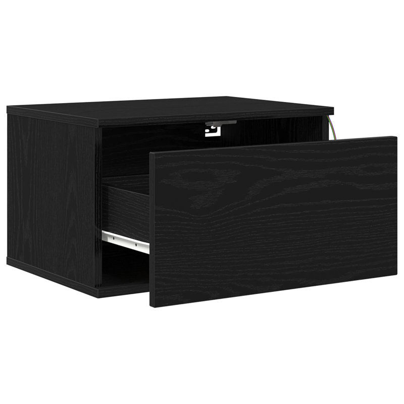 Wall-Mounted Bedside Cabinet Compact, Black Oak