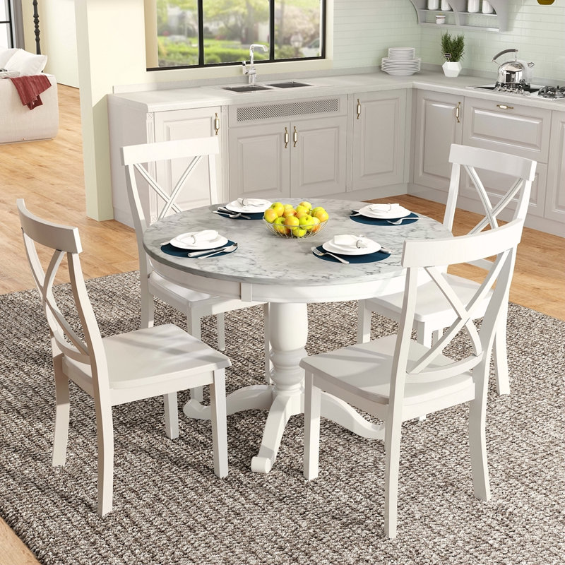 Ensemble de table et chaises de salle à manger 5 pièces pour 4 personnes, table de cuisine en bois massif avec 4 chaises