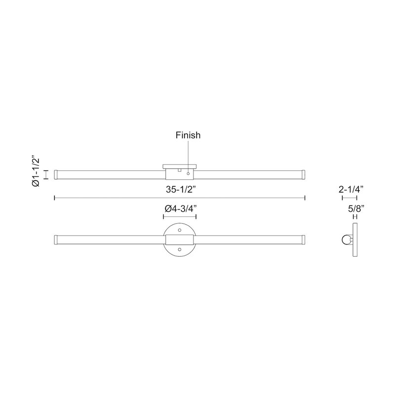 Akari 1 - Light LED Bath Bar, Brushed Nickel, 1.5" H x 35.5" W x 2.25" D