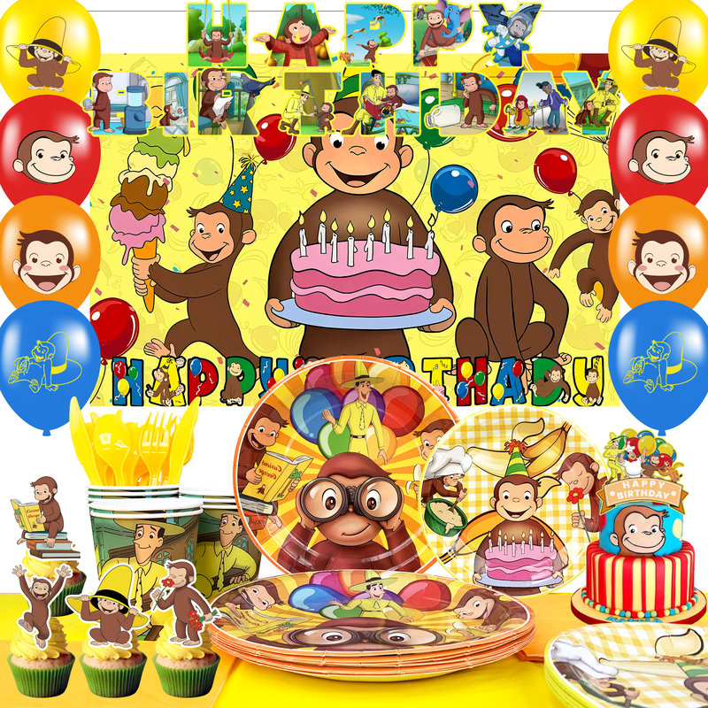 110Pcs Curious George Party Decorations & Tableware Set