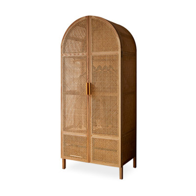 Modern Minimalist White Waxwood Rattan Storage Wardrobe