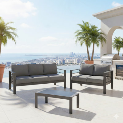 3-Piece Aluminum Patio Conversation Set, 5-Seat Outdoor/Patio Sofa With Thick Cushions  Frame And Coffee Table