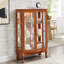 Vitrine 2 portes avec portes en verre trempé, armoires de terrasse avec panneau arrière en miroir et tablettes réglables, vitrine éclairée pour la maison, ampoule de bureau incluse CHÊNE FONCÉ-1398138941