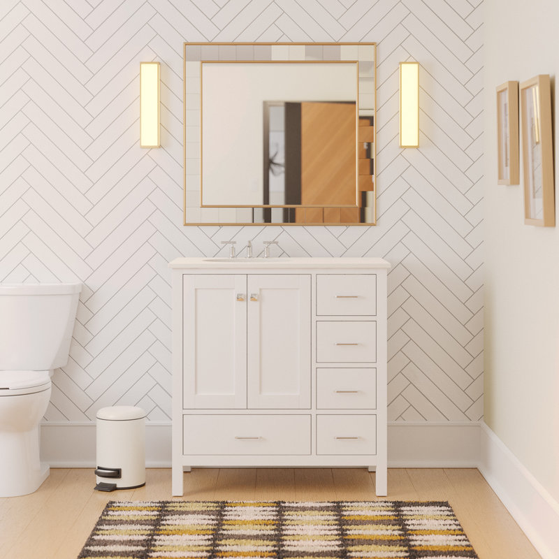 Ensemble de meuble-lavabo simple 36 po Claudett, Blanc, Engineered White