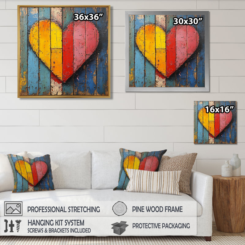 Pop Art Love Heart - Art mural Pop Art, H 36 po x l 36 po, Reproduction encadrée d'une seule photo, Noir, noir, noir, noir