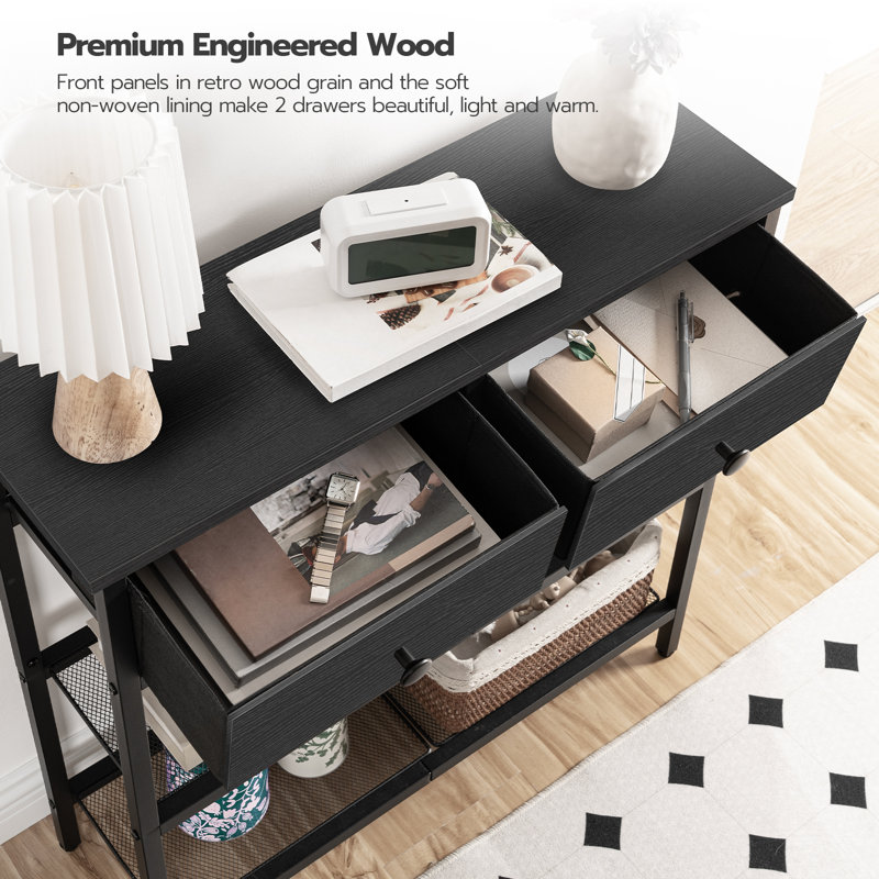 29.5" Small Console Table with Drawers and Shelves, Black