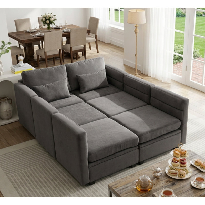 Canapé modulaire modulaire avec sièges de rangement, Dark Gray Polyester Blend
