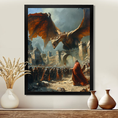 Epic Battle Between Dragons And Soldiers IV - Dragons Wall Art Print