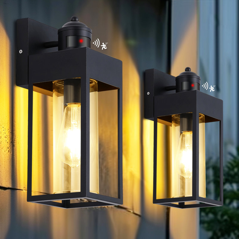 Motion Sensor Outdoor Wall Light, 13” Porch Light Outdoor Wall Lantern Sconce, Exterior Lighting Fixture Wall Mount, Outside Light for House, Black
