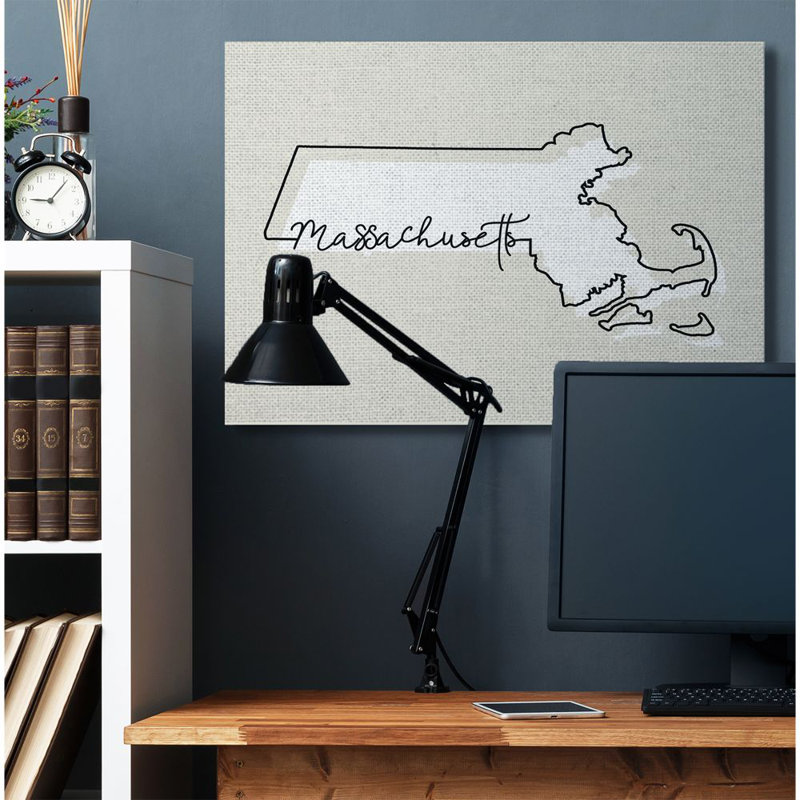«Massachusetts Home State Map Neutral Design», impression sur toile, Toile tendue, H 36 po x l 48 po x P 1,5 po