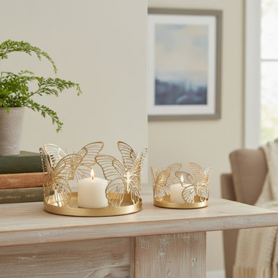 Haight 2Pc Metal Butterflies Cutout Candle Holder Gold