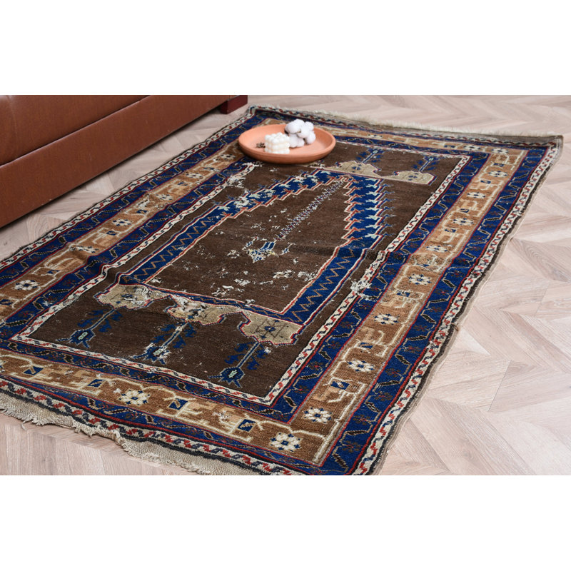 Vintage Turkish Prayer Rug in Rustic Brown for Classic Home Decor and Oriental Style Living Room Accent