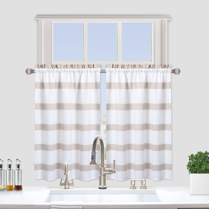 Cantonnière de cuisine, cantonnière rayée teinte en fil pour passe-tringle de salle de bain, L 30 po x L 30 po