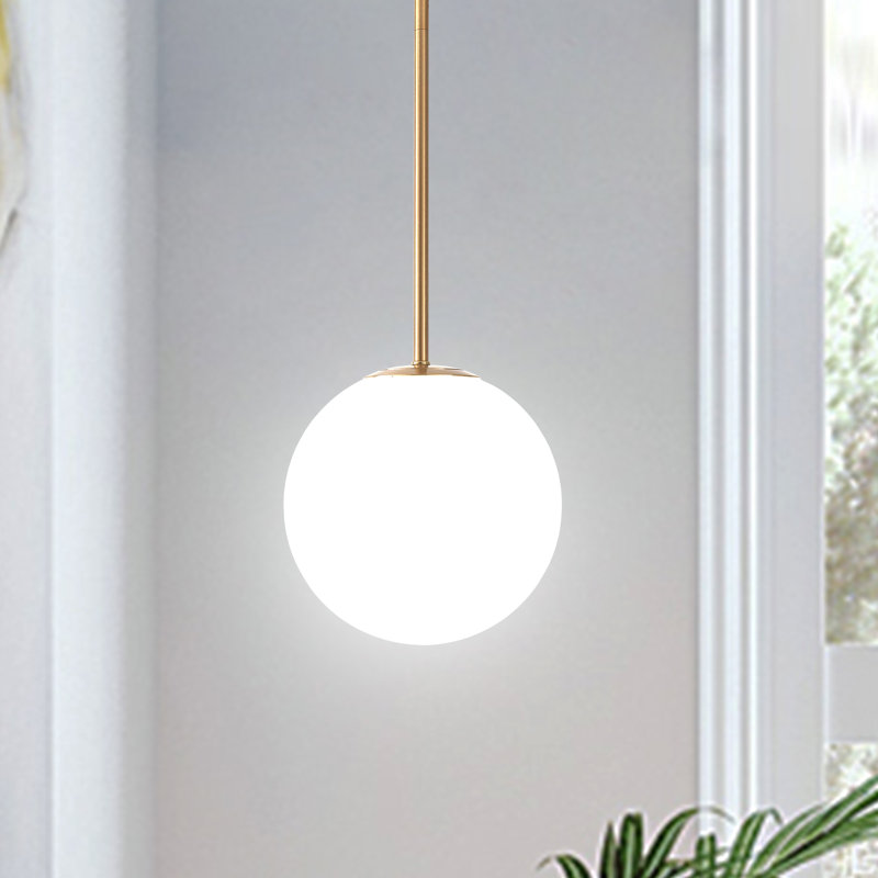 Jawaski 1 - Light 7.87“ Single Globe Schoolhouse Pendant Kitchen Island Pendant, Brass 