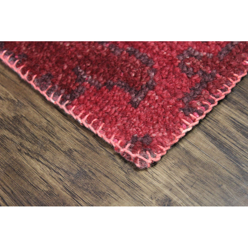 Tapis oriental rouge en laine noué à la main Donail, Rectangle 2 pi x 3 pi