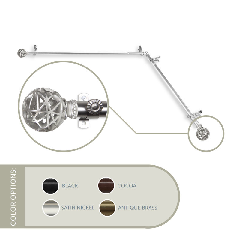 Tringle à rideaux d'angle simple Jalissa, 120 à 170 po, Nickel satiné