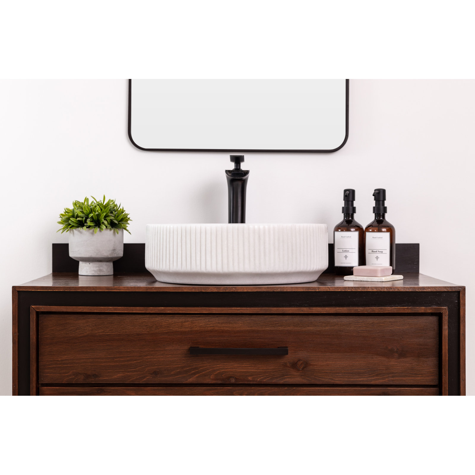 GA061 Natural Stone Vessel Bathroom Sink Circular Burj Black Marble