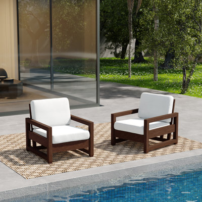Solid Wood Teak Outdoor Lounge Chairs With Cushion And Arms